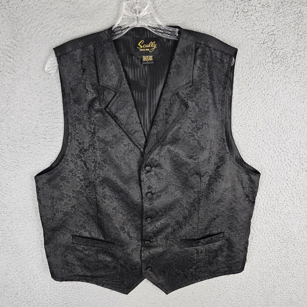 Scully Vest Mens L Black Floral Paisley Jacquard Western Notched Lapel Western